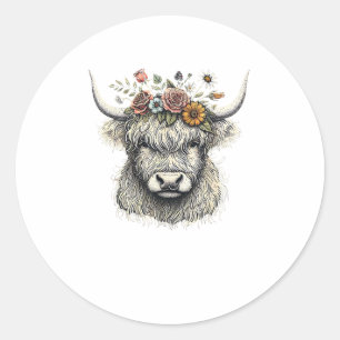 Blume von niedlichen Kühen Hand Illustration Farm  Runder Aufkleber