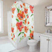 Blume von Orangenmohn mit Wasserfarbe Duschvorhang (Beispiel)