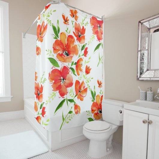 Blume von Orangenmohn mit Wasserfarbe Duschvorhang (Beispiel)