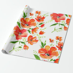 Blume von Orangenmohn mit Wasserfarbe Geschenkpapier