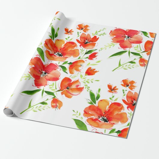 Blume von Orangenmohn mit Wasserfarbe Geschenkpapier (Ungerollt)