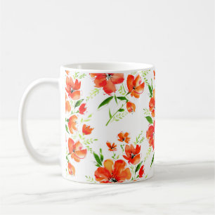 Blume von Orangenmohn mit Wasserfarbe Kaffeetasse