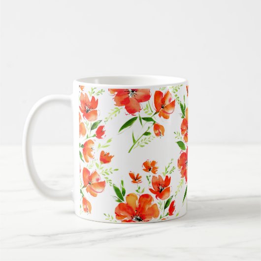 Blume von Orangenmohn mit Wasserfarbe Kaffeetasse (Links)