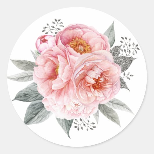 Blume von Pastel Pink und Grau-Peony Runder Aufkleber (Vorderseite)
