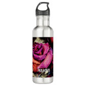 Blume von rote Rosen Edelstahlflasche (Vorderseite)
