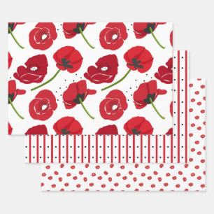 Blume von Rotem Mohn und Koordinierung Geschenkpapier Set