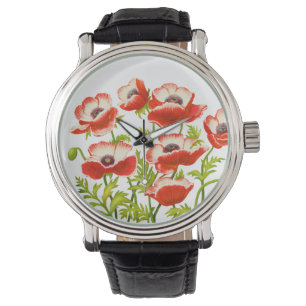 Blume von Rotem Orientalischem Mohn beobachten Armbanduhr