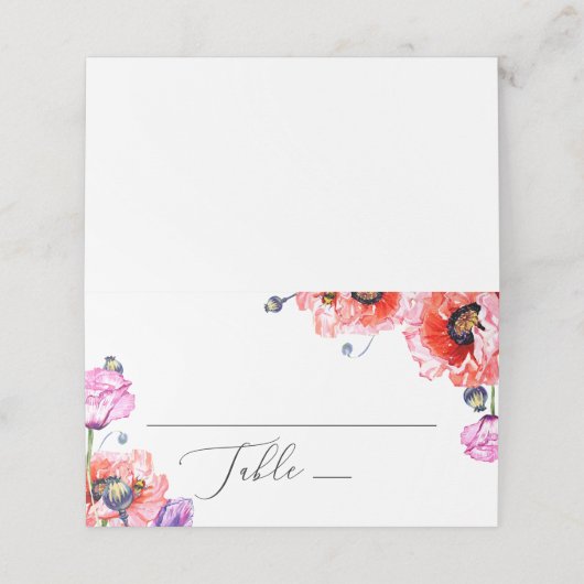 Blume von roten Mohnblüten. Hochzeit mit Blumen Platzkarte (Außenseite Aufgefaltet)