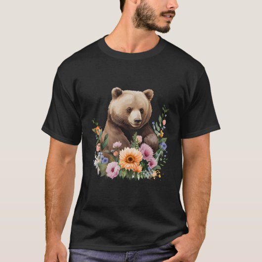 Blume von Tierbären Wasserfarben T-Shirt (Vorderseite)