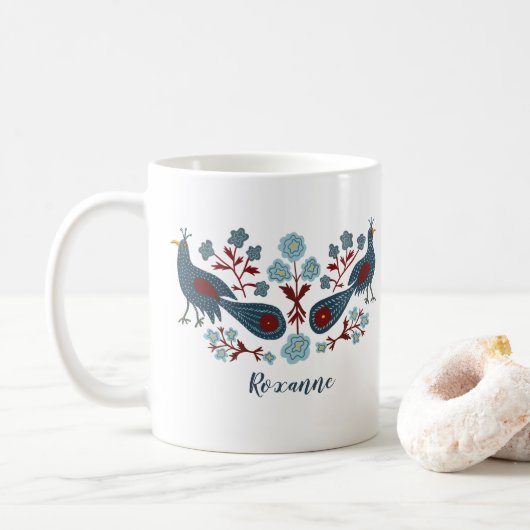 Blume von Vögeln Boho Design CUSTOMISIERT Kaffeetasse (Mit Donut)