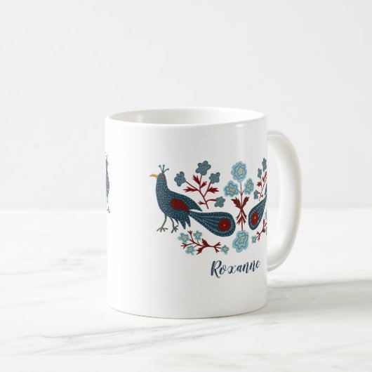 Blume von Vögeln Boho Design CUSTOMISIERT Kaffeetasse (VorderseiteRechts)