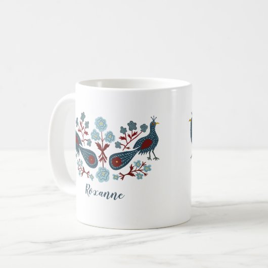 Blume von Vögeln Boho Design CUSTOMISIERT Kaffeetasse (Vorderseite Links)