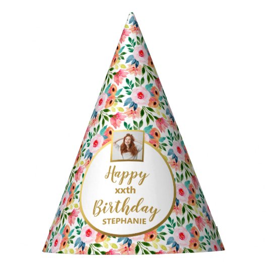 Blume von Wasserfarben Benutzerdefiniertes Foto Te Partyhütchen (Vorderseite)