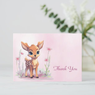 Blume von Watercolor Baby Deer Pink Danke Karte