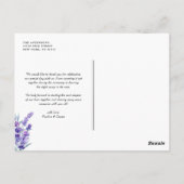 Blume von Watercolor Lavender Hochzeit Vielen Dank Postkarte (Rückseite)