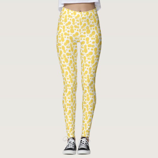 Blume von weißen und gelben Ananas Leggings (Vorderseite)