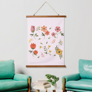 Blume Wandteppich Mit Holzrahmen