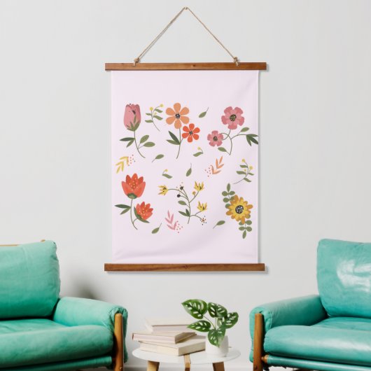 Blume Wandteppich Mit Holzrahmen (Wohnzimmer)