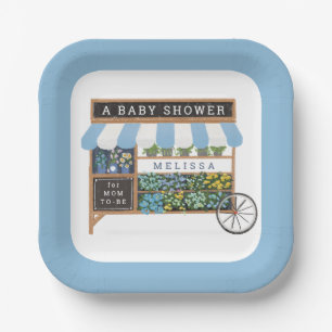 Blume Warenkorb Bauern Markt Blue Baby Dusche Pappteller