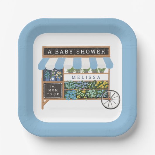 Blume Warenkorb Bauern Markt Blue Baby Dusche Pappteller (Vorderseite)