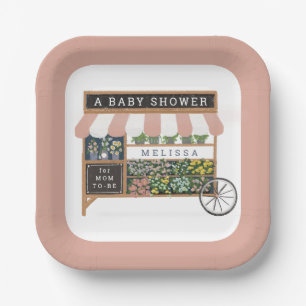 Blume Warenkorb Bauern Markt Pink Baby Dusche Pappteller