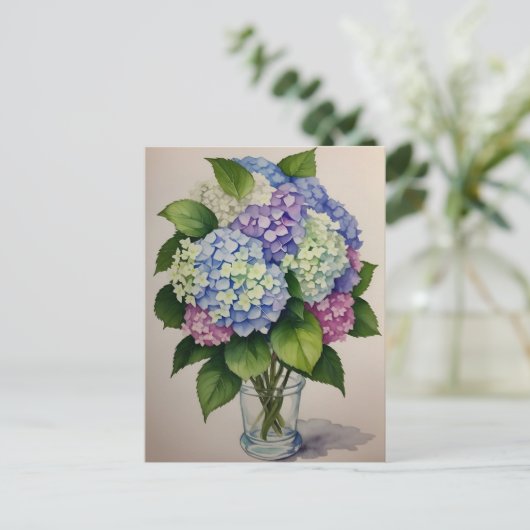 Blume Wassercolor Blue Hydrangea Postkarte (Stehend Vorderseite)