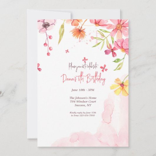 Blume Wasserfall Einladung (Vorderseite)