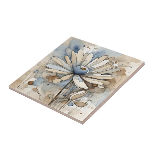Blume Wasserfarbe Abstrakt Beige Grau Fliese (Seite)