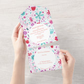 Blume Wasserfarbe Aquamarin All In One Einladung (Abreißen)