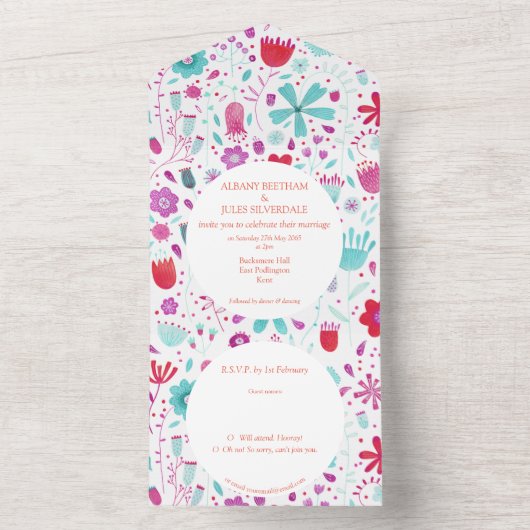 Blume Wasserfarbe Aquamarin All In One Einladung (Innen Boden)