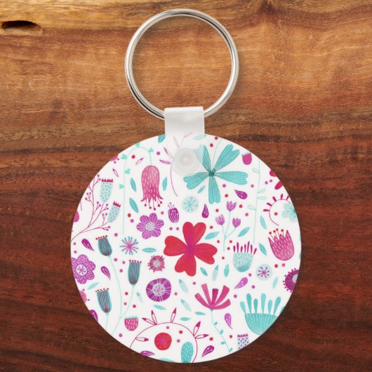 Blume Wasserfarbe Aquamarin Schlüsselanhänger (Vorderseite)