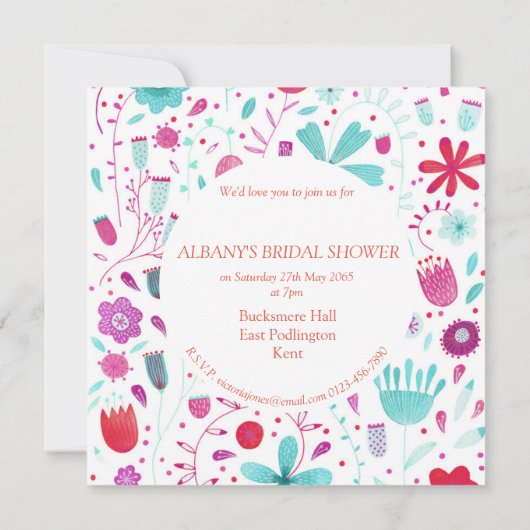 Blume Wasserfarbe Aquamarines Brautparty Einladung (Rückseite)