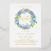 Blume Wasserfarbe Blaue Hydrangea Taufe Folieneinladung (Vorderseite)