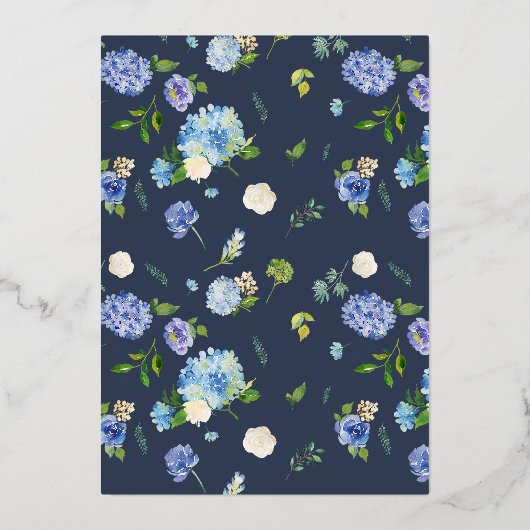 Blume Wasserfarbe Blaue Hydrangea Taufe Folieneinladung (Rückseite)