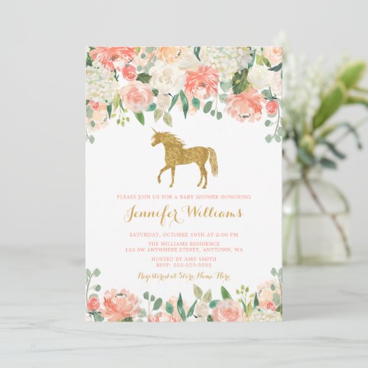 Blume Wasserfarbe Einhorn Kinderdusche Einladungen (Stehend Vorderseite)