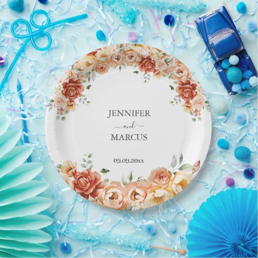 Blume Wasserfarbe Elegante Botanische Hochzeit Pappteller (Party)