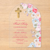 Blume Wasserfarbe Erste Kommune Acryleinladungen (Vorderseite)