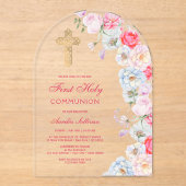 Blume Wasserfarbe Erste Kommune Acryleinladungen (Vorderseite)