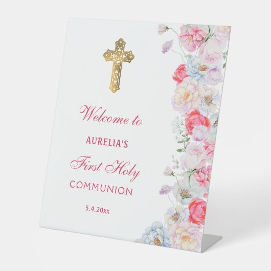 Blume Wasserfarbe erste Kommune Willkommen Sockelschild (Vorderseite)