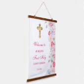 Blume Wasserfarbe erste Kommune Willkommen Wandteppich Mit Holzrahmen (Gewinkelt)