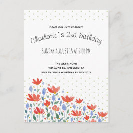 Blume Wasserfarbe in süß-rot und blau Ankündigungspostkarte