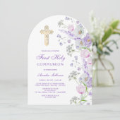 Blume Wasserfarbe Lilac Arch Erste Kommune Einladung (Stehend Vorderseite)