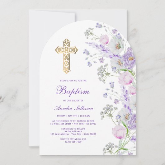 Blume Wasserfarbe Lilac Arch Taufe Einladung (Vorderseite)