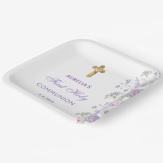 Blume Wasserfarbe Lilac Erste Kommune Pappteller (Gewinkelt)