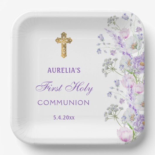 Blume Wasserfarbe Lilac Erste Kommune Pappteller (Vorderseite)