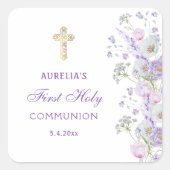 Blume Wasserfarbe Lilac Erste Kommune Quadratischer Aufkleber (Vorderseite)