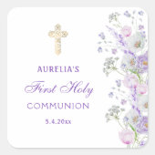 Blume Wasserfarbe Lilac Erste Kommune Quadratischer Aufkleber (Vorderseite)