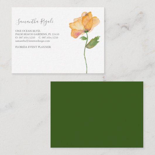 Blume Wasserfarbe Orange Mohn Business Begleitkarte (Vorne/Hinten)