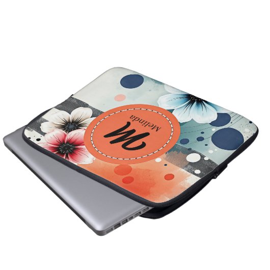 Blume Wasserfarbe Rosa Blau gestörte Giro Art Laptopschutzhülle (Vorne Knopf)