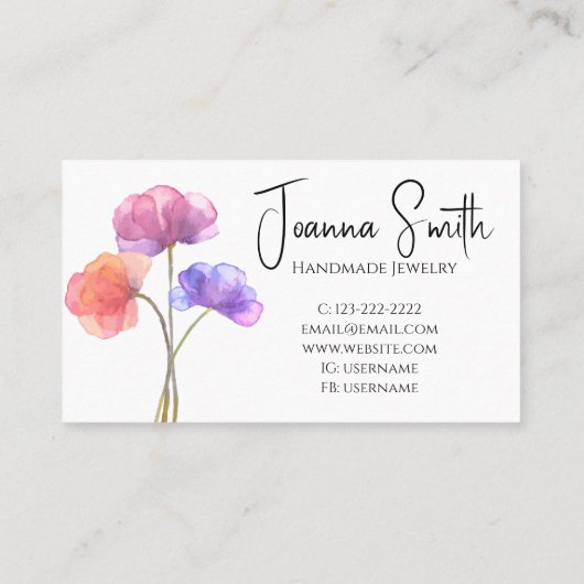 Blume Wasserfarbe Rosa Einfache Elegante Visitenkarte (Rückseite)